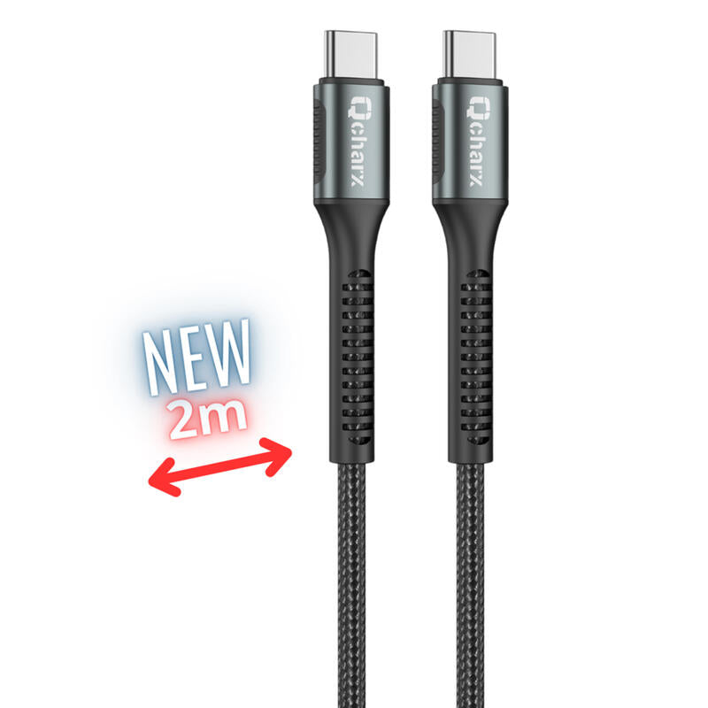 Qcharx Prague Cable Tipo C a Tipo C 3A 60W (2 m) Aleacion de aluminio Negro Cordon de tela suave